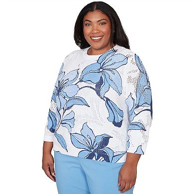 Plus Size Alfred Dunner Abstract Floral Print Ribbed Sweater
