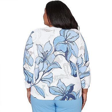 Plus Size Alfred Dunner Abstract Floral Print Ribbed Sweater