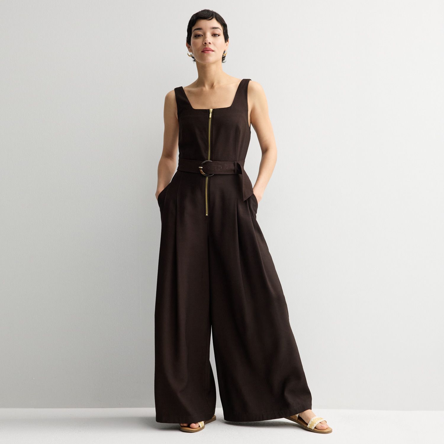 Женские комбинезоны Nine West Zipper Front Square Neck Jumpsuit