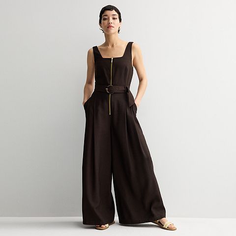 Женские комбинезоны Nine West Women's Nine West Zipper Front Square Neck Jumpsuit