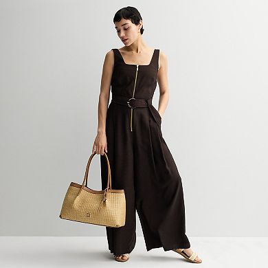 Women's Nine West Zipper Front Square Neck Jumpsuit