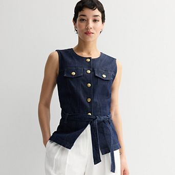Petite Nine West Button Front Denim Vest