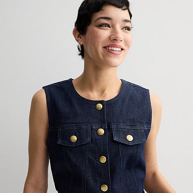 Petite Nine West Button Front Denim Vest