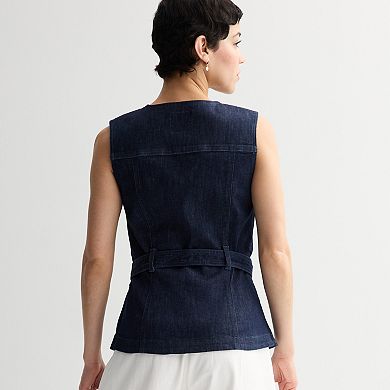 Petite Nine West Button Front Denim Vest