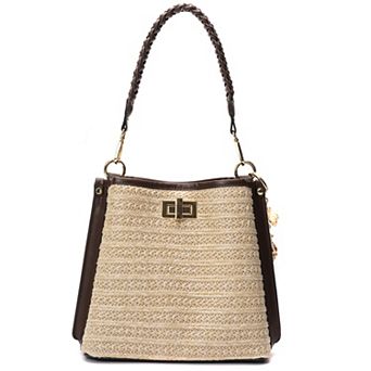BCBGeneration Triple Entry Natural Bucket Bag with Handoff & Crossbody Strap