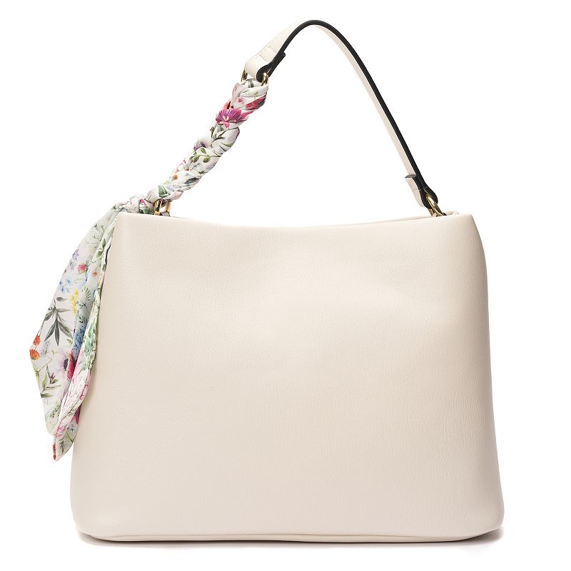 BCBGeneration Triple Compartment Satchel Bag with Woven Scarf Chain, White