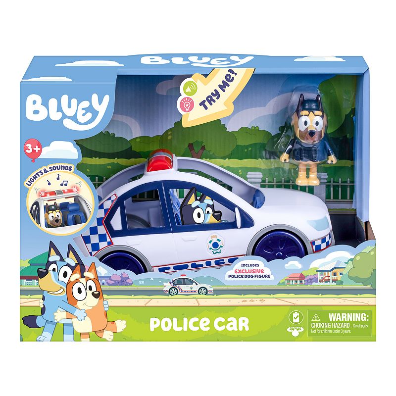 Bluey Police Car with Lights and Sounds & Exclusive Police Dog Figure Toy, Multi