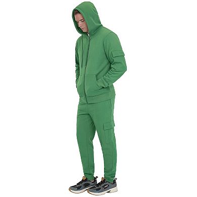 Men’s 2-Piece Cargo Jogger Sweatsuit - Heavy Duty Cotton Blend