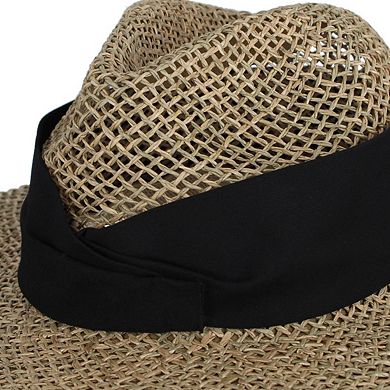 CTM Unisex Twisted Straw Fedora with Shapeable Brim and Hatband