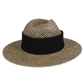 CTM Unisex Twisted Straw Fedora with Shapeable Brim and Hatband