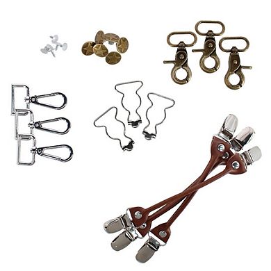 CTM Men's Elastic and Leather Suspender Gift Set with Clip Button and Swivel Ends