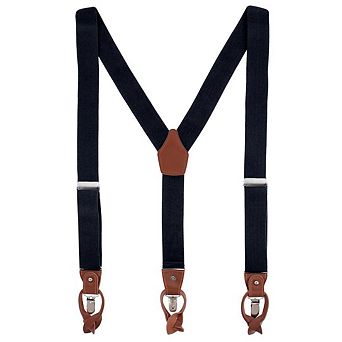 CTM Men's Elastic and Leather Suspender Gift Set with Clip Button and Swivel Ends