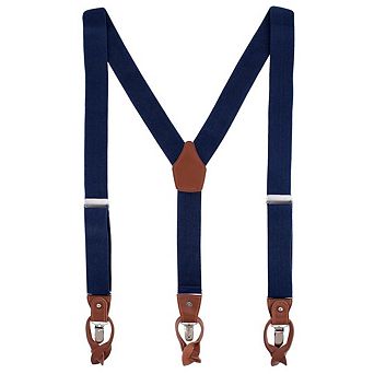 CTM Men's Elastic and Leather Suspender Gift Set with Clip Button and Swivel Ends