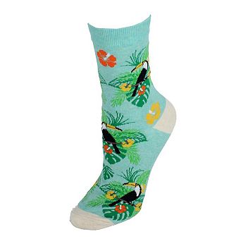 CTM Women's Crew Tropical Tucan and Floral Fun Sock (1 Pair)