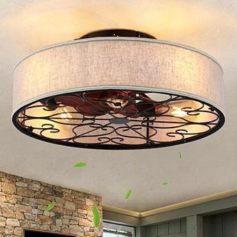 LOVMOR 20 Inch Caged Ceiling Fan Lights Remote Bladeless Farmhouse White 6 Speed