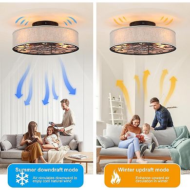 LOVMOR 20 Inch Caged Ceiling Fan Lights Remote Bladeless Farmhouse White 6 Speed