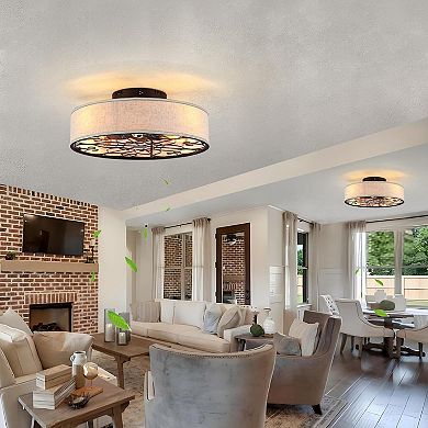 LOVMOR 20 Inch Caged Ceiling Fan Lights Remote Bladeless Farmhouse White 6 Speed