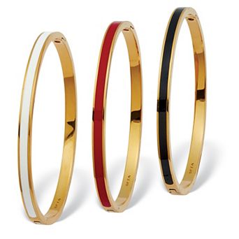 Enamel Gold Ion-Plated Stainless Steel Bangle Bracelets 7-inch, 3 pc Set