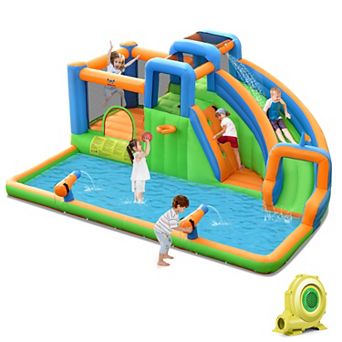 Costway 6 in 1 Inflatable Giant Kids Water Bounce House w/Dual Climbing Walls 735W Blower included