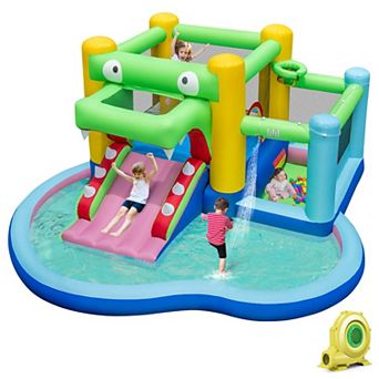 Costway 5-in-1 Inflatable Bounce House with Slide Splash Pool Ball Pit & Basket Hoop