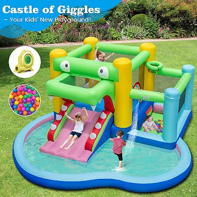 Costway 5-in-1 Inflatable Bounce House with Slide Splash Pool Ball Pit & Basket Hoop