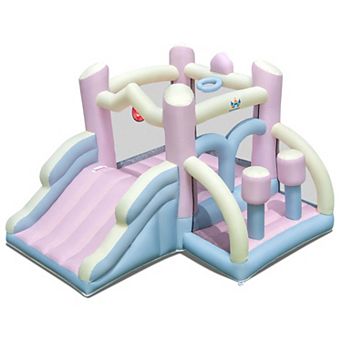 Costway Macron Pastel Bounce House with Slide Basketball Hoop Boxing Blower Not Included