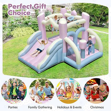 Costway Macron Pastel Bounce House with Slide Basketball Hoop Boxing Blower Not Included