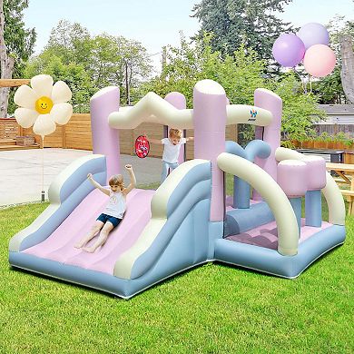 Costway Macron Pastel Bounce House with Slide Basketball Hoop Boxing Blower Not Included