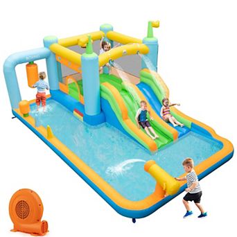 Costway Inflatable Water Slide Giant Kids Bounce House Park Splash Pool with 680W Blower