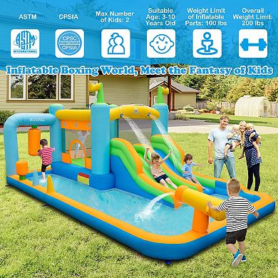 Costway Inflatable Water Slide Giant Kids Bounce House Park Splash Pool with 680W Blower