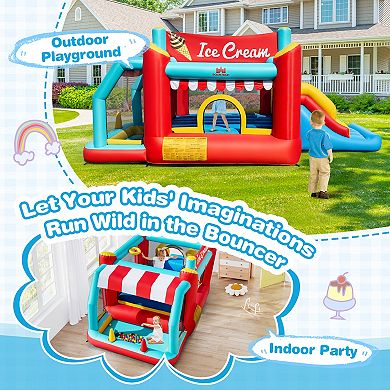 Costway Inflatable Bounce House 5-in-1 Kids Ice Cream Themed Castle with 480W Blower