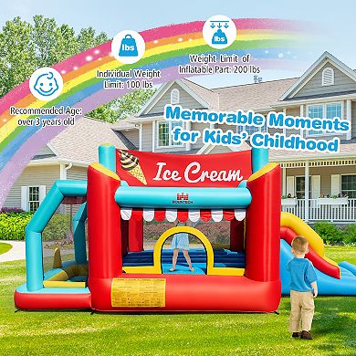 Costway Inflatable Bounce House 5-in-1 Kids Ice Cream Themed Castle with 480W Blower