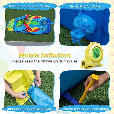 Costway Inflatable Bounce House with Climbing Surface Long Slide Obstacles with 735W blower