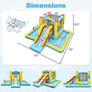 Costway Inflatable Bounce House with Slide Jumping Area Tunnel Ball Pit with 550W Blower