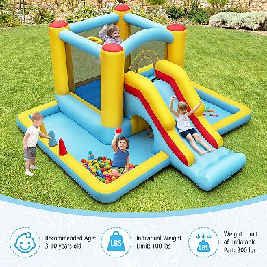 Costway Inflatable Bounce House with Slide Jumping Area Tunnel Ball Pit with 550W Blower