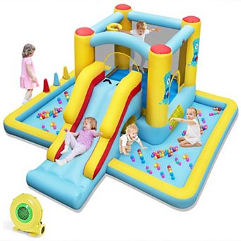 Costway Inflatable Bounce House with Slide Jumping Area Tunnel Ball Pit with 480W Blower