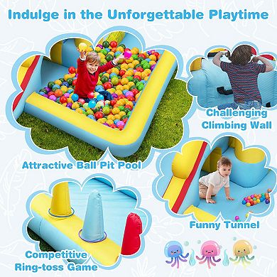 Costway Inflatable Bounce House with Slide Jumping Area Tunnel Ball Pit with 480W Blower