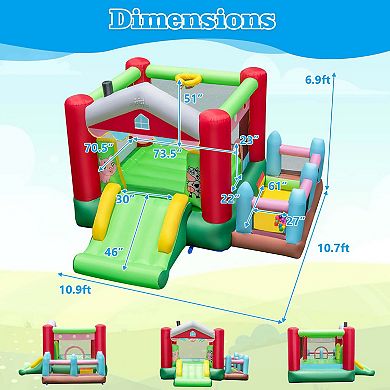 Costway 4-in-1 Farm Themed Inflatable Bounce House with Slide Ball Pit & Basketball Hoop