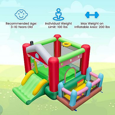 Costway 4-in-1 Farm Themed Inflatable Bounce House with Slide Ball Pit & Basketball Hoop