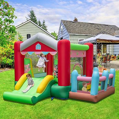 Costway 4-in-1 Farm Themed Inflatable Bounce House with Slide Ball Pit & Basketball Hoop