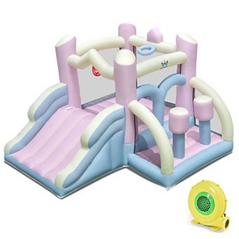 Costway Macron Pastel Bounce House with Slide Basketball Hoop Boxing 480W Blower Included