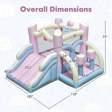 Costway Macron Pastel Bounce House with Slide Basketball Hoop Boxing 480W Blower Included