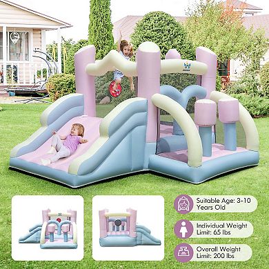 Costway Macron Pastel Bounce House with Slide Basketball Hoop Boxing 480W Blower Included