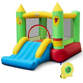 Costway Inflatable Bounce House with 480W Blower Slide Jumping Area & Basketball Hoop