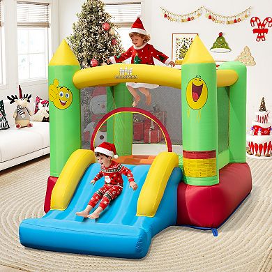 Costway Inflatable Bounce House with 480W Blower Slide Jumping Area & Basketball Hoop