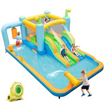 Costway Inflatable Water Slide Giant Kids Bounce House Park Splash Pool with 735W Blower