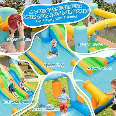 Costway Inflatable Water Slide Giant Kids Bounce House Park Splash Pool with 735W Blower