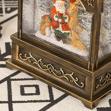 LOVMOR HOMCOM Christmas Snow Globe Lantern Lighted Musical Swirling Glitter Bronze