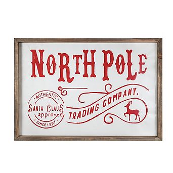 LOVMOR 26x18 Inch Iron/Wood North Pole Trading Company Christmas Wall Sign