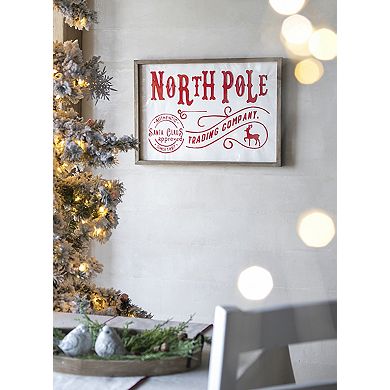 LOVMOR 26x18 Inch Iron/Wood North Pole Trading Company Christmas Wall Sign